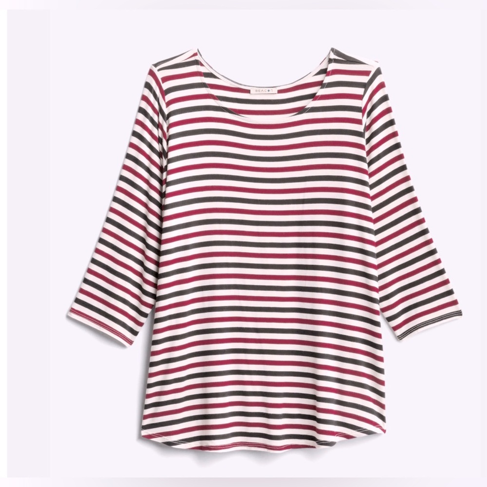 BEACON Britt Curved Hem Knit Striped Top, Women’s Plus Size 2X